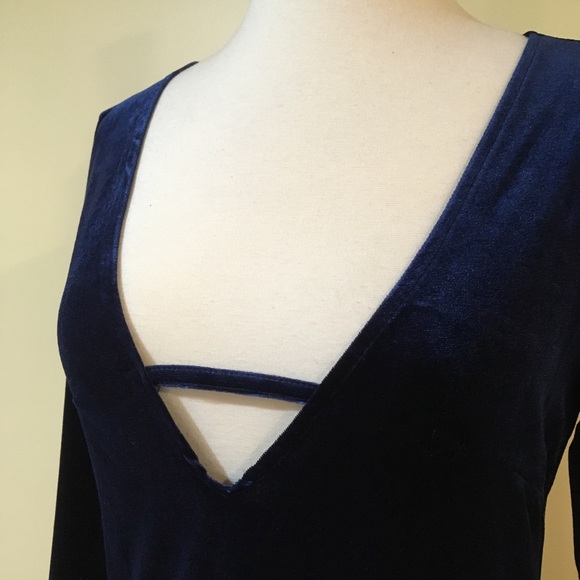 Luxe Midnight Blue Velvet Strappy Tunic Dress - Picture 4 of 5